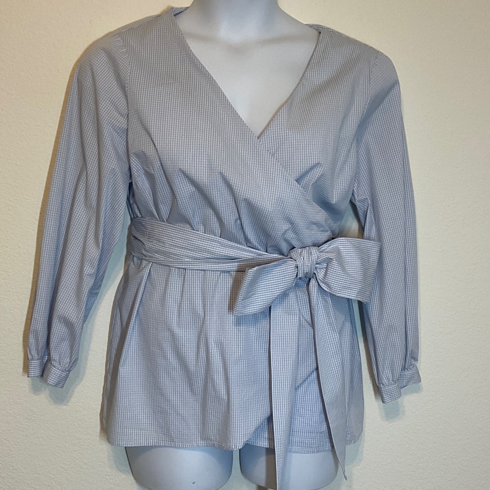 Lane Bryant Long Sleeve Gingham Wrap Blouse Size 16